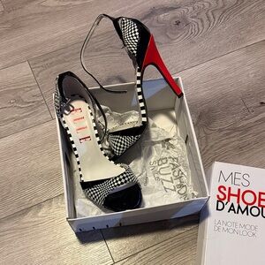 Elle Black and White Checkered Red Stiletto Heels